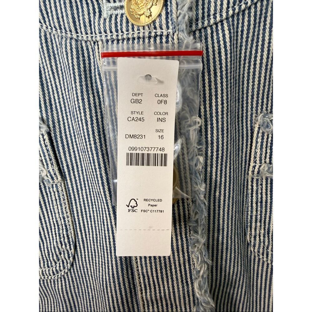 J.Crew Blue White Stripe Denim Cropped Jacket Size 16 NWT 100% Cotton Frayed Tri - Picture 2 of 5